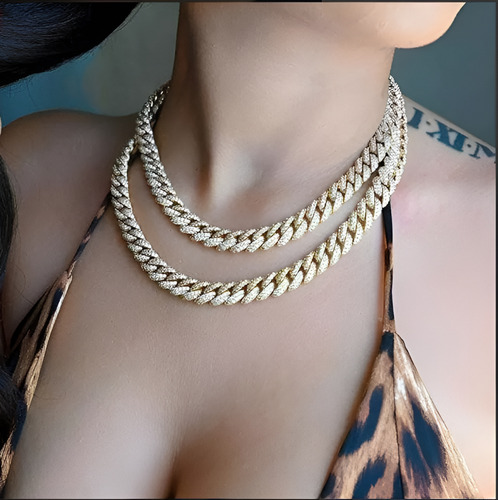 Collar + Pulsera Cadena Cubano Full Ice Diamond Mujer Hombre