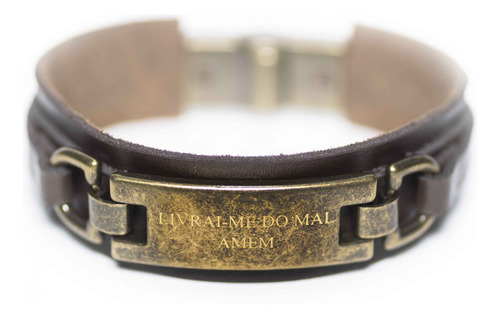 Pulseira Couro Masculina Livrai Me De Todo Mal Preto