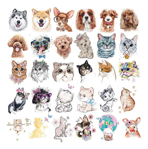 Tatuajes Temporales Diseño Perros Gatos Impermeables Color Marrón Claro Perros/gatos
