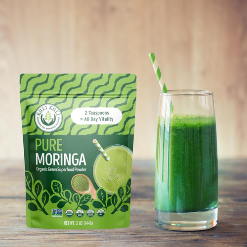 Kuli Kuli Moringa Oleifera - Polvo Orgánico De Hojas Y Batido Verde, 100% Puro Certificado Por Usda Y Polvo De Moringa Sin Omg, Ideal Para Batidos, T