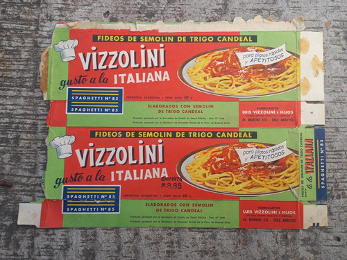 A-antiguo Caja Carton Publicidad Fideos Vizzolini 1975