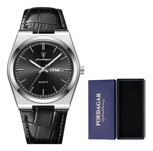 Relojes De Cuarzo Luminosos De Cuero Poedagar P930 Para Homb Fondo Negro