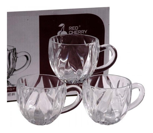 Set X6 Tazas De Te Jarro Cristal Vidrio Con Asa 200cc