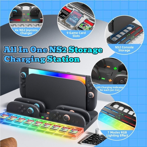 Compatible Con Switch2 Joy-con Base De Carga Rgb 4 Ranuras