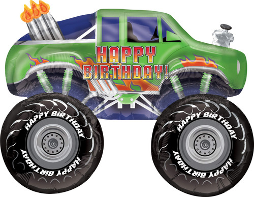 Globo Aluminio Verde 31  Happy Birthday Monster Truck