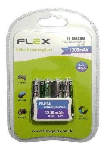 Pilha Recarregável Flex Aaa Palito 1300mah 4un Nimh 1.2v