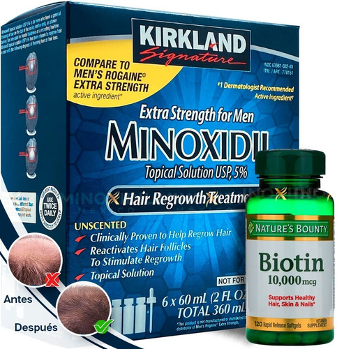 6 Meses Minoxidil 5%  + Biotina Premium 10,000 Mcg 120 Caps