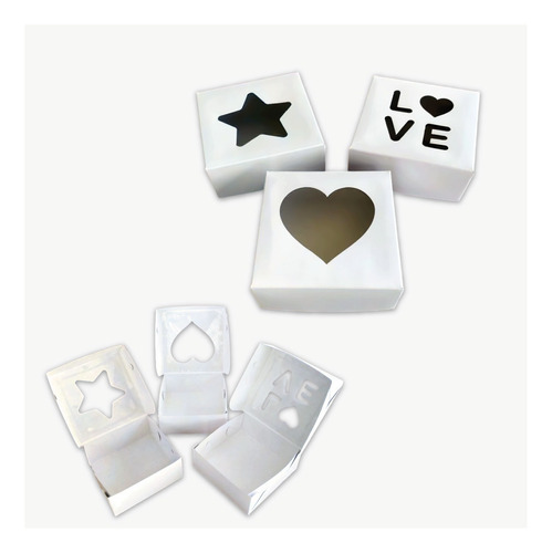 Combo Cajas Caladas Love Corazón Estrella Visor Blanca X 10