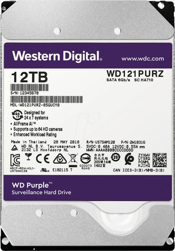 Disco Duro Wd Purpura Para Vigilancia 12tb 3.5  7200rpm Gs