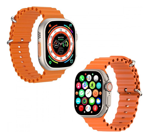 Relógio Inteligente Smartwatch 49mm 7 Pulseriras Color W69 Caixa Prateado Pulseira Laranja Bisel Titaniun Desenho Da Pulseira Mesh