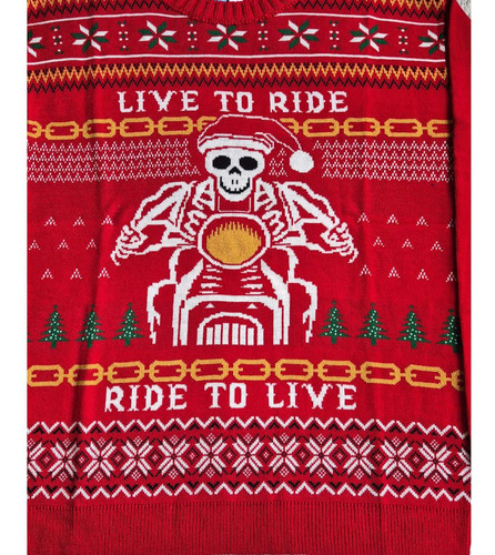 Sueter Ugly Tejido Navidad Unisex Santa Craneo Biker Moto