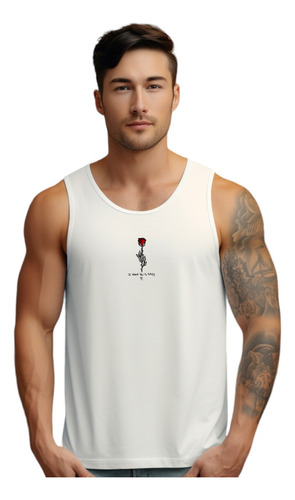 Camiseta Regata Masculina Meio Flor Rosa Frase