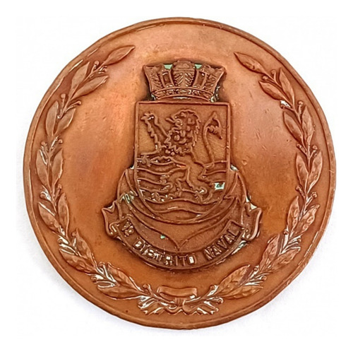 Grande Medalha Antiga Bronze Maciço Primeiro Distrito Naval