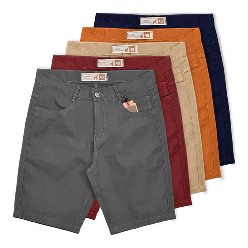 Kit Com 5 Bermudas Masculinas Coloridas Brim E Sarja Baratas