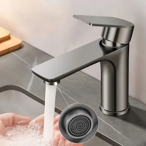 Grifo Canilla Acero Inoxidable Frio Calor Monocomando Baño Acabado Mate Color Gris Oscuro