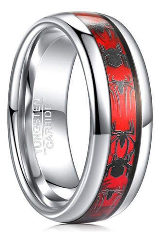 Anillo De Araña Para Hombre Anillo De Tungsteno Rojo Negro