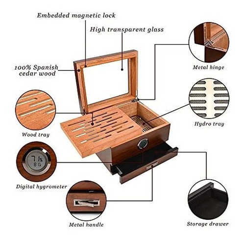 Jansfuren Humidor Madera De Cedro Español Para 25-55 Puros