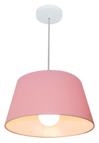 Lustre Pendente Cone Vivare Md-4039 Cúpula Tecido 21/40x30cm Estrutura Rosa bebê 127/220V