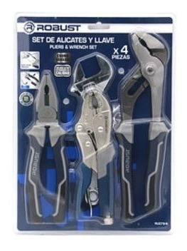 Juego Alicates + Llave Ru079-n 4 Piezas Robust 