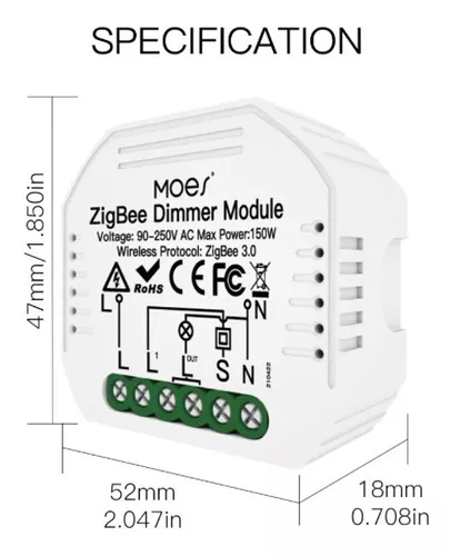 Moduio Interruptor Dimmer Inteligente 1 Polo Zigbee3.0 Moes