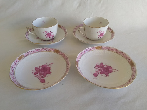 Antiguo Duo Cafe Porcelana Herend Hungria Pintada Mano 