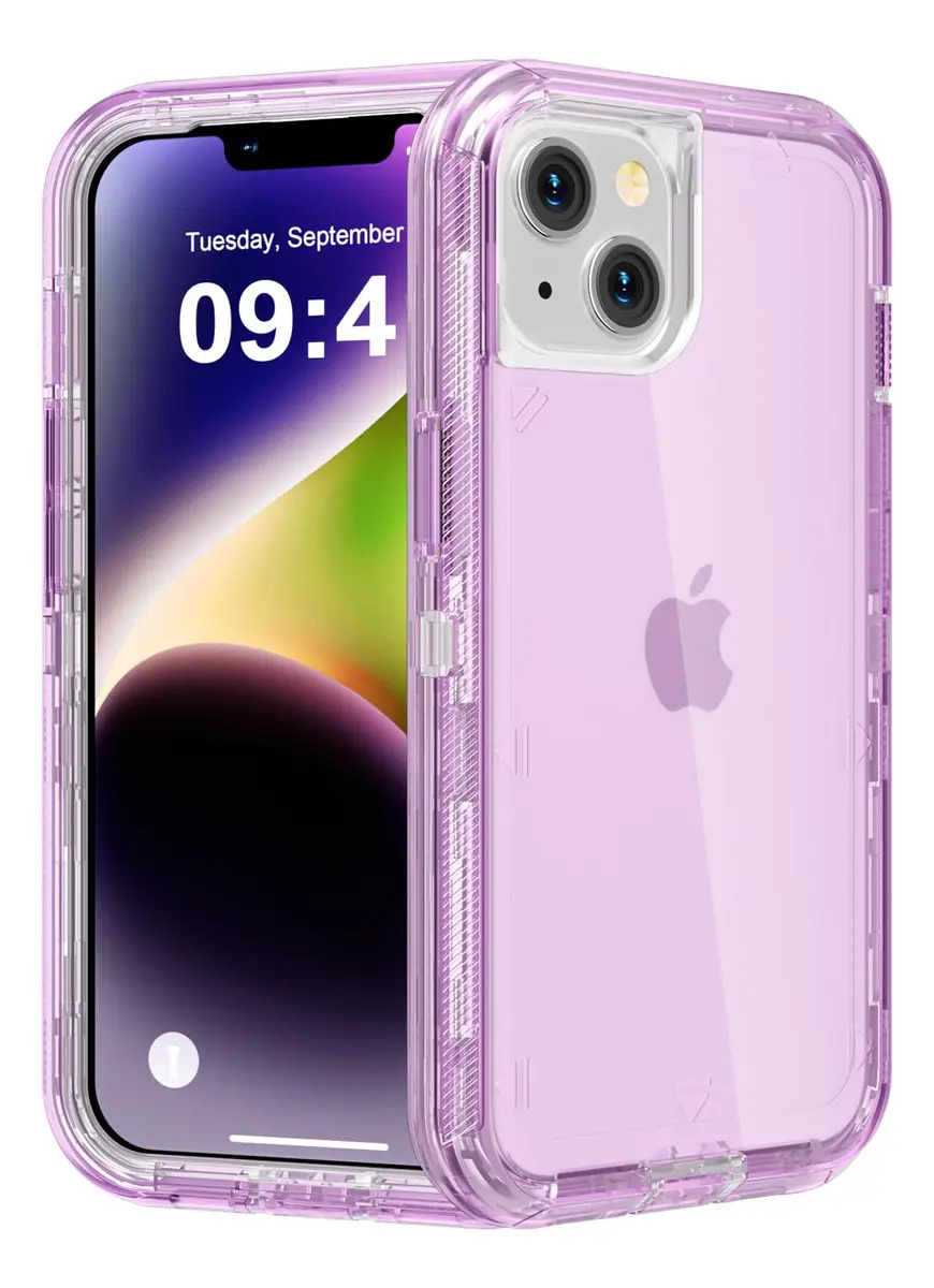 Funda Case De Uso Rudo 360 Para iPhone Transparente Antigolpes Con Marco Frontal 3 En 1 Desarmable Tpu + Pc Engrosamiento Múltiple Para Evitar Caídas Para iPhone 13/14 Violeta