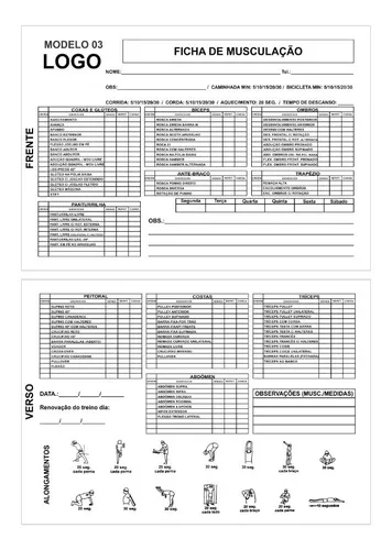 Ficha de Treinamento de Musculação 2.0 para impressão arquivo Word