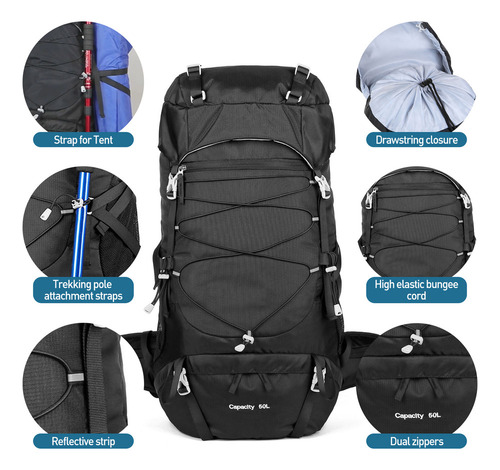 Mochila Senderismo 50l Impermeable Camping Montañismo Deport
