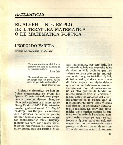 El Aleph, Ejemplo De Literatura Matemática Poética, Varela