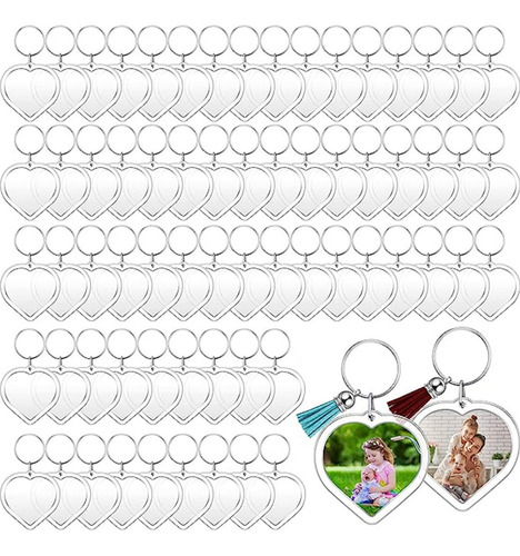 100 Pcs Acrílico Transparente Decoracion Llaveros De Fotos Color Heart-shaped