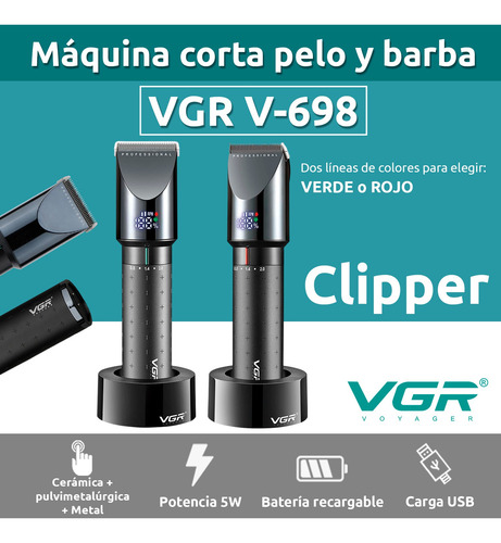 Máquina Corta Pelo Profesional Vgr V-698 Led Usb Turbo 4 Vel