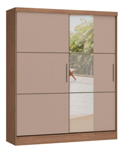 Guarda Roupa Casal 2 Portas De Correr Com Espelho Castro 621A Cor MACADAMIA/DUNA FLEX BRANC