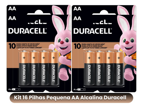 16 Pilhas Duracell Alcalina Aa Pequena Cartela Com 4 Uniddes