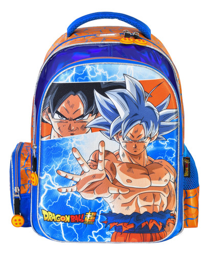 Mochila Escolar Dragon Ball Goku Ultra Instinto Color Azul Diseño de la tela Liso