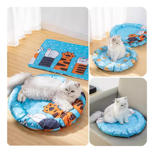 Tapete Refrescante Mascotas Perro Gato Almohadilla Cómoda Color Celeste Diseño Huellitas