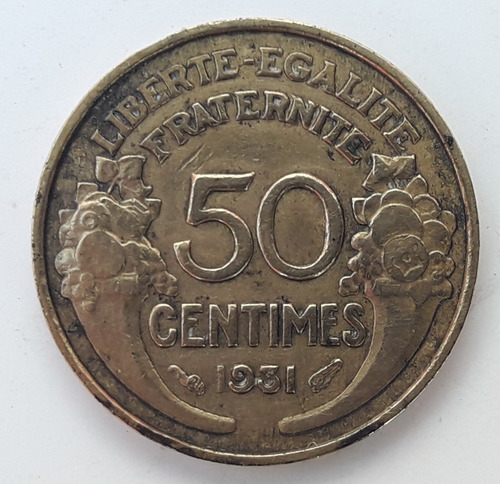 * Francia. 50 Céntimos Año 1931. Bronce. Km# 894