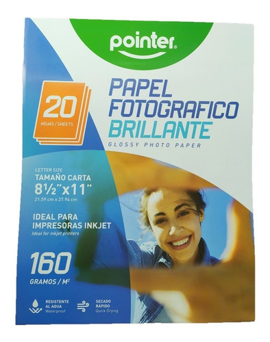 Imagen 1 de 2 de Papel Fotográfico Brillante Pointer Glossy 160gr Carta X 20h