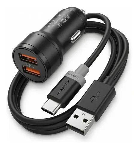 Carregador Veicular Turbo 2 Usb + Cabo De Carregamento Usb-c