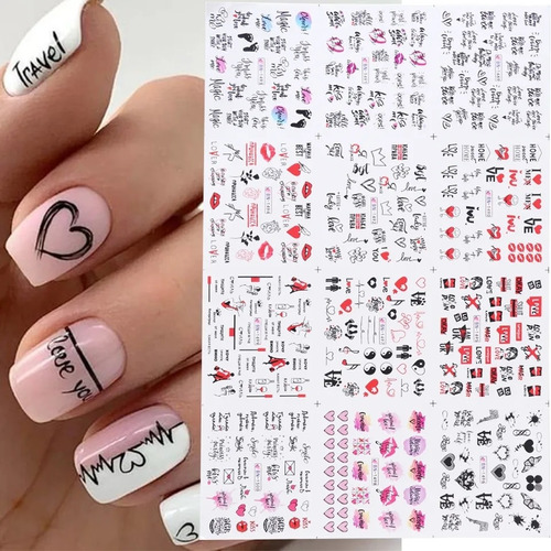 Set Stickers, Diseño Amor, Cute, Belleza, Manicure