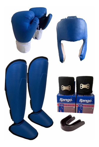 Kit Tibial+guantes Nac+cabezal+bucal Box Kick Boxing Mma