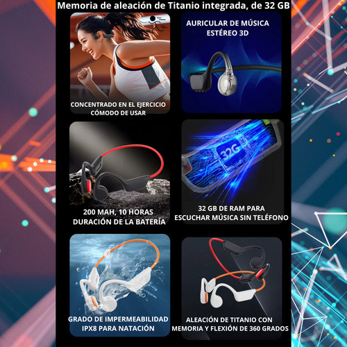 Auriculares Conducción Osea Todos Los Deportes 32gb Rojo