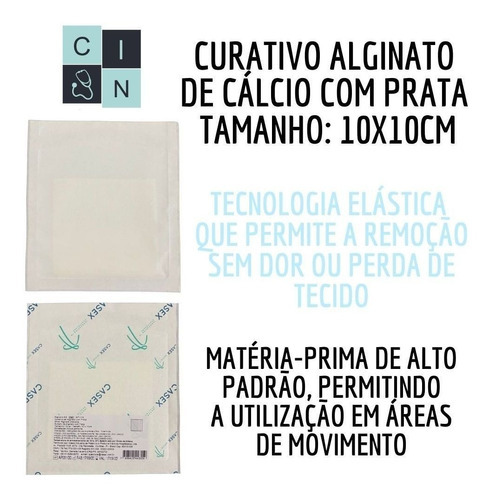 Curativo Queimadura De Segundo Grau Alginato E Prata 10x10cm