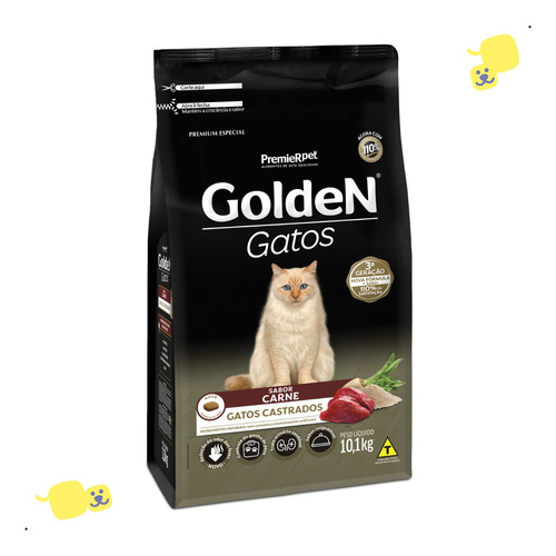 Golden Gatos Castrados Carne 10,1kg Alimento Ração Saudável