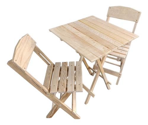 Set Mesa Plegable, Estilo Mariposa Y 2 Sillas Plegables Madera Natural