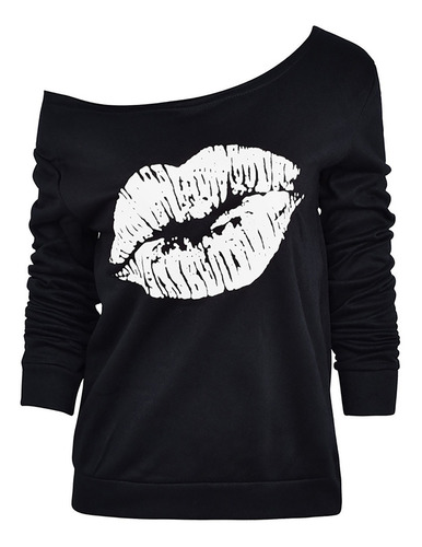 Playera Con Estampado De Labios Y Hombros Descubiertos Y Cu