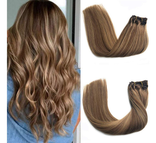 Extensiones De Pelo Con Clip De Doble Trama Brasilena, 16.0 