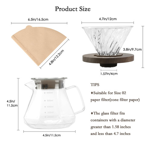 Cafetera Vertida 20oz, Jarra Vidrio Borosilicato 100 Filtros