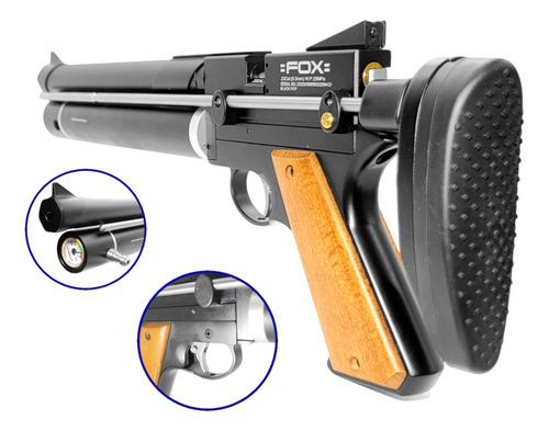 Pistola Pcp Fox Pp 750 5,5 Culata Retractil Inflador Pro Max Negro 5.5 Mm
