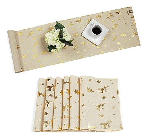 Juvale Christmas Gold Foil Camino De Mesa De Comedor Y Mante