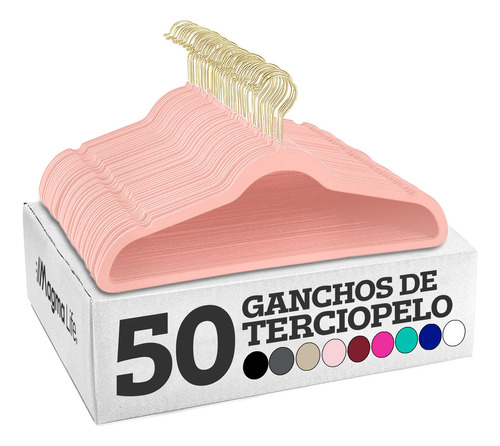 50 Ganchos Para Ropa Terciopelo Antideslizante Premium Color Rosa